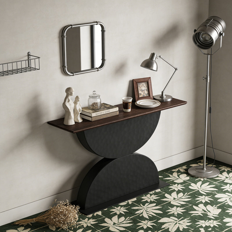 47''Double Semi-Circles 3d Hammer-Shaped Texture Base Wood Console Table