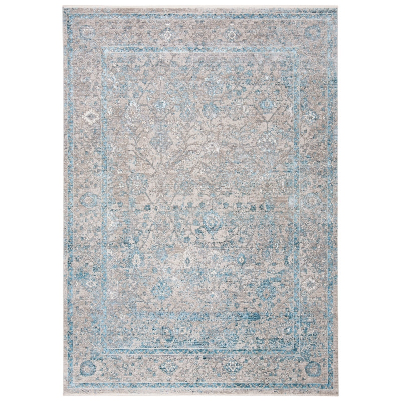 Tapis tissé à la machine rectangulaire gris / bleu Cassidi, Rectangle 2 pi 6 po x 4 pi
