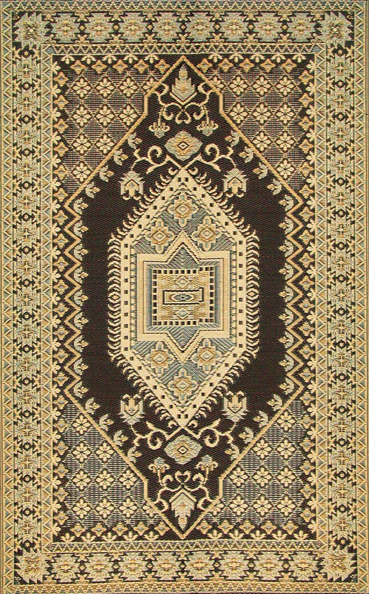 Mad Mats Oriental Hand Hooked Black/Gold Indoor / Outdoor Area Rug