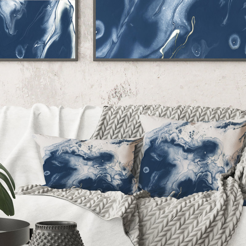 Art à encre liquide dans des tons de bleu foncé I - Coussin décoratif imprimé moderne 1