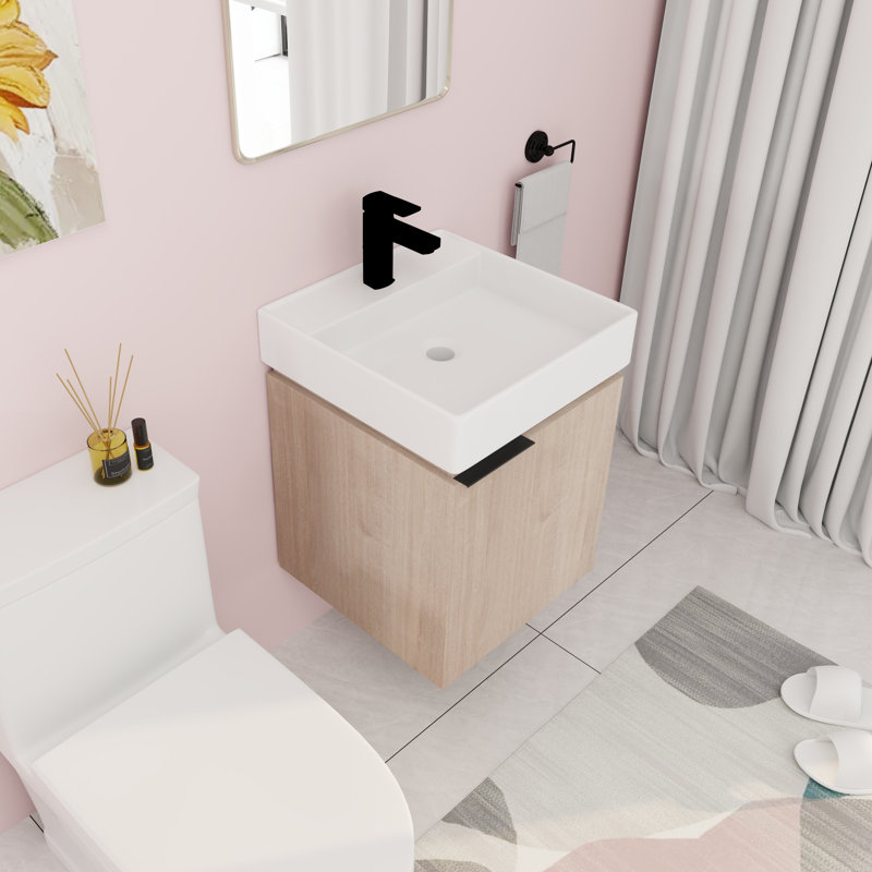 Meuble-lavabo mural simple 17,96 po avec plateau en céramique Mariabelen