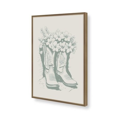 Green Cowboy Boots in Bloom Print