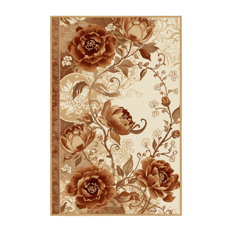 Tapis oriental brun lavable à la machine Pauleta - reliure brun clair, 3 X 5