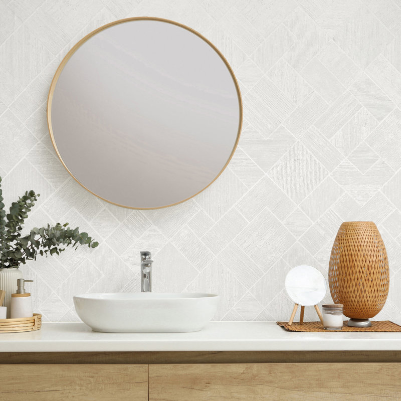 Galerie Odyssey Wood Mosaic Design Wallpaper, White