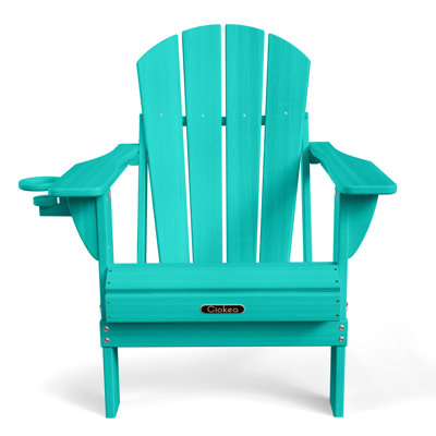 Besteiro Adirondack Chair Wood Texture HDPE Foldable Patio Chair Fire Pit Chair with Cup Holder