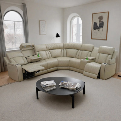 Power Breathing Leather Reclining Sofa With Led Light For Living Room
