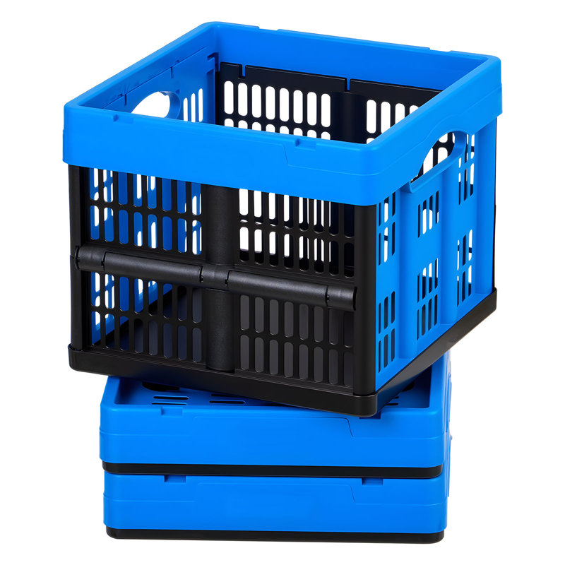 Bacs de rangement en plastique pliables, caisses de rangement pliables empilables de 25 L avec poignées, capacité de 22 lb par bac, contenants robustes pliables, paniers peu encombrants, pour organiser la maison