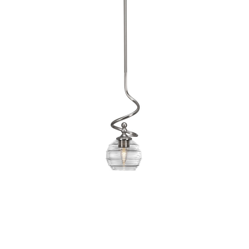 Mini-luminaire suspendu Magliana avec verre côtelé transparent 6 po, Nickel brossé