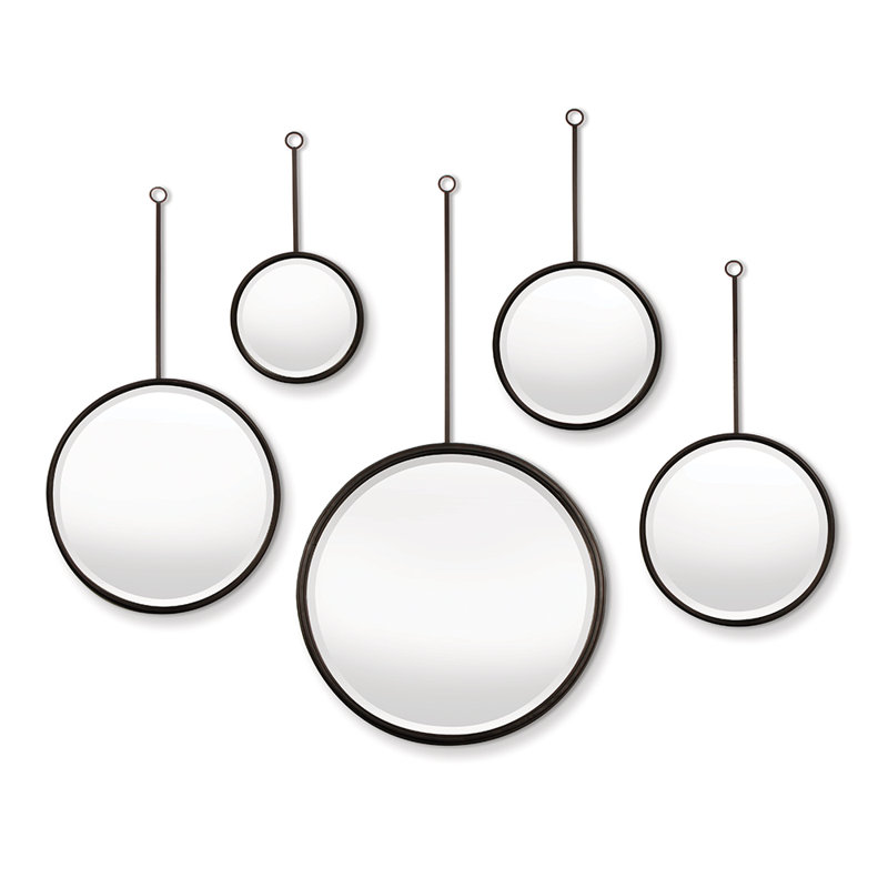 Zigler Pendule Matte Antique Black Metal Beveled Pendulum Mirrors, Set of 5