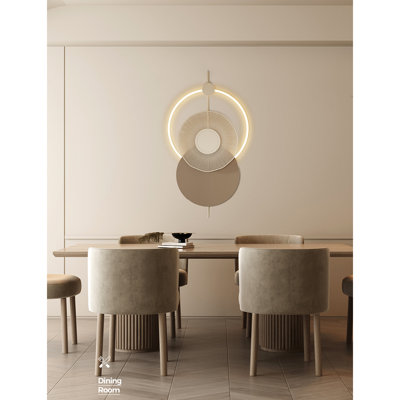 Cream-Colored Metal Band With Lighted Round Wall Decoration