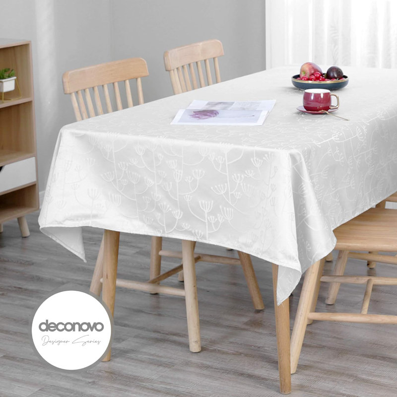 Rectangle Floral Polyester Tablecloth, Silver-grey