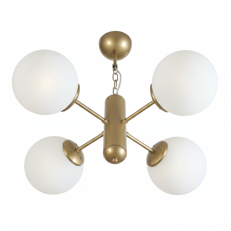 Lustre 4 lumières en verre minimaliste moderne, Doré, Porcelaine