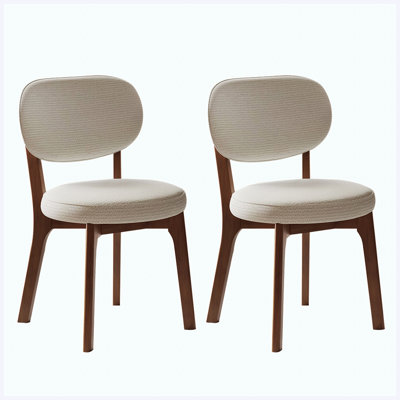 Set of 2 Solid Wood Dining Chairs, Luxurious Chenille Upholstered Farmhouse Kitchen Chairs with X-Shaped Metal Reinforcement, Beige