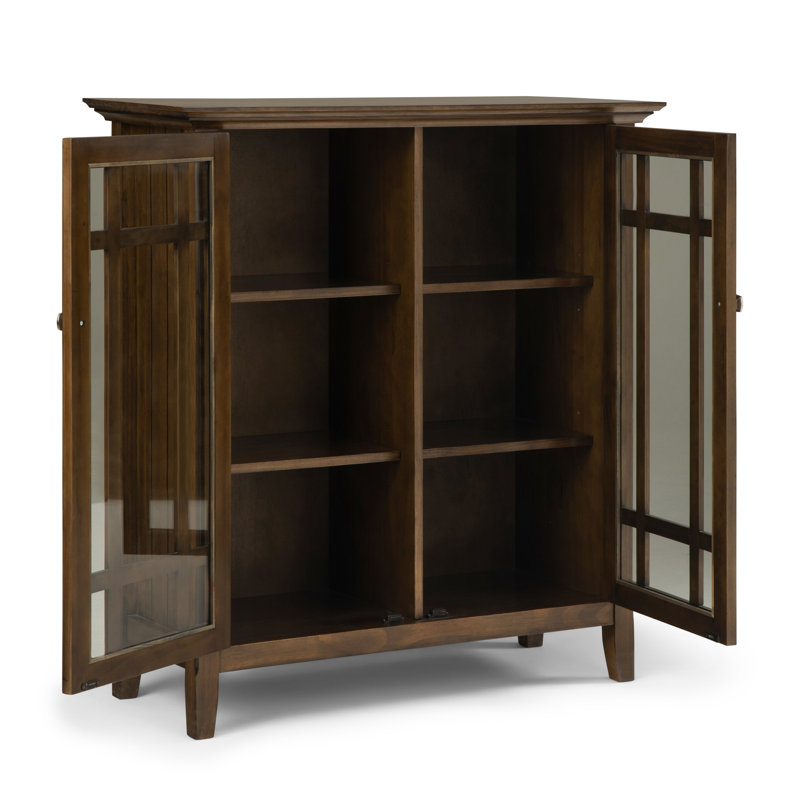 Bedford 39"W Solid Wood Transitional Medium Display Cabinet with Glass Doors and Adjustable Shelves, Rustic Natural Brown