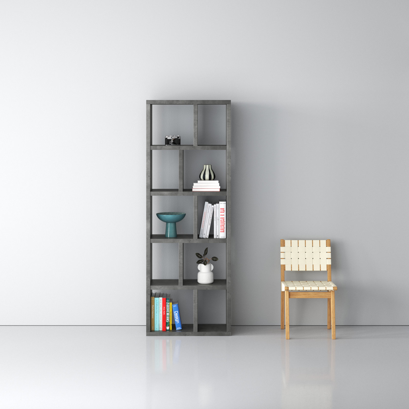 Stetson 4 Level Cube Unit Bookcase, Concrete, (5 Shelves) 78" H x 28" W x 13" D