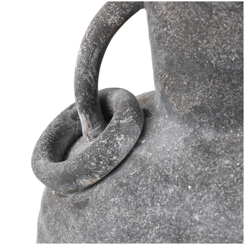 Ceramic Textured Decorative Vase with Ring Handles, Gray
