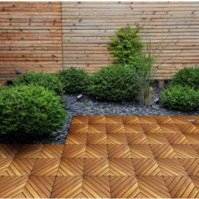 Carreaux de terrasse emboîtables en bois d'acacia naturel de 11,4 po x 11,4 po, revêtement de sol en PP imperméable et résistant aux chocs pour patio et balcon