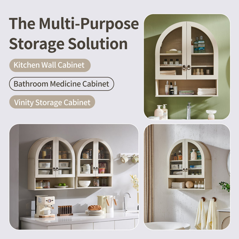 Armoire murale de salle de bain de 23,62 po de largeur avec tablettes réglables et portes en verre acrylique (ensemble de 2), armoire de rangement murale au-dessus de la toilette pour la salle de lavage, la cuisine et le salon