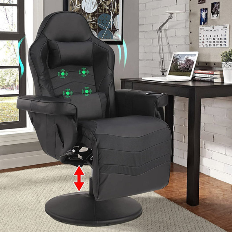 Red Barrel Studio® Caol Adjustable Reclining Ergonomic Faux Leather Swiveling PC & Racing Game Chair with Footrest, Black