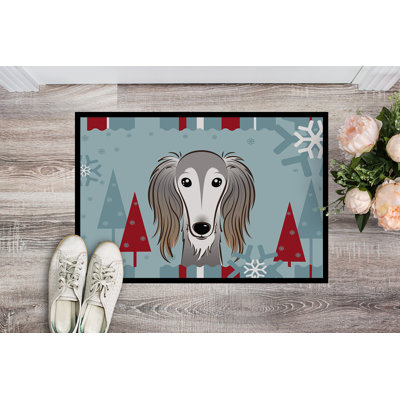 Tapis pour porte d’extérieur antidérapant saluki de noël winter