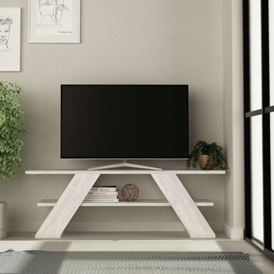 Meuble télé moderne, blanc antique, 47,2 po x 15,7 po x 15,8 po | 100% panneau de particules enduit de mélamine, épaisseur: 0,7 pouce | Capacité de charge de 33 lb | Design élégant pour le salon et les espaces de divertissement, élégant et fonctionnel