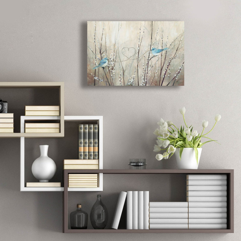  «Pretty Birds Neutral String» par Julia Purinton, art mural en verre acrylique, 24 po x 16 po, H 16 po x l 24 po x P 0,2 po