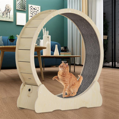 Tapis roulant pour chat en bois massif de luxe suisse de 34,25 pouces de hauteur avec verrou de sécurité et glissière silencieuse Drax (couleur de bois d'origine)