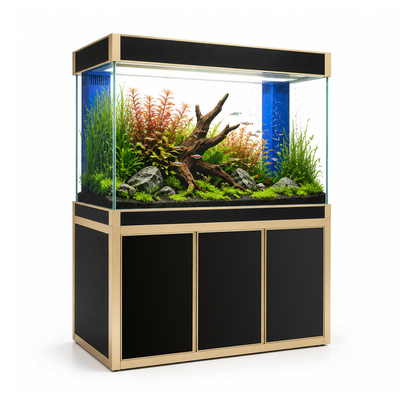 Réservoir d'aquarium 50 gallons, Noir / or, 135 gallons (H 51 po x l 14 po x P 24 po)