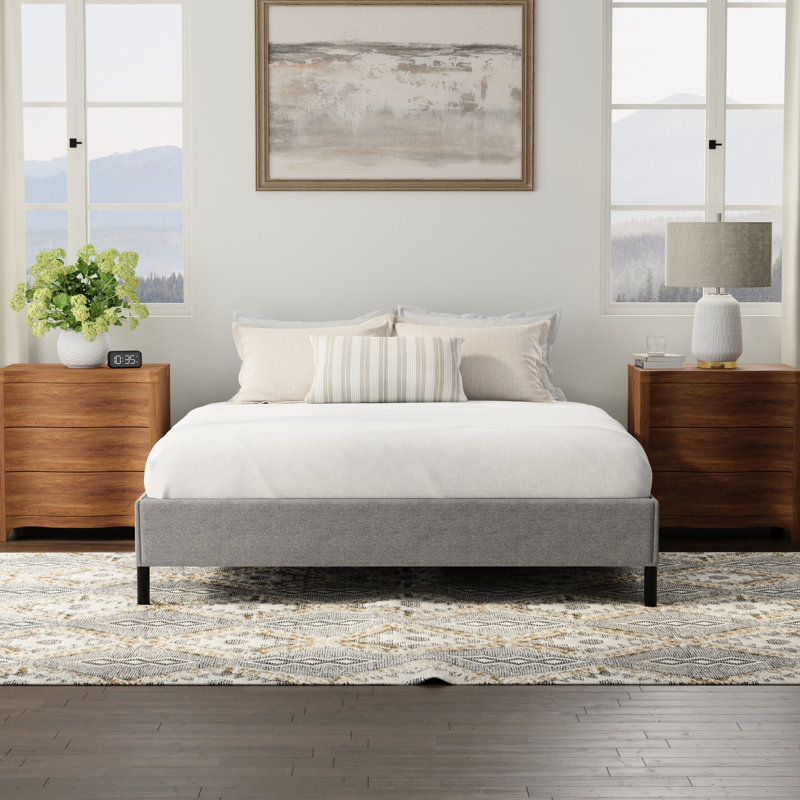 Twin Xl, Upholstered Bed Frame Foundation, Black And Gray, Standard Mattress Types, Quick Installation Gray Xl Strong Support For Mattresses Up To 1000 Lb, 80 In Depth, 38 Width, 15 Height, Easy Fast