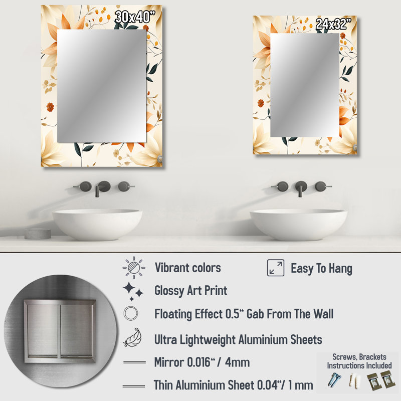 Motif boho Zaeed Earthy Mandala - miroir décoratif floral, miroir mural Cottage, 32 po x 24 po
