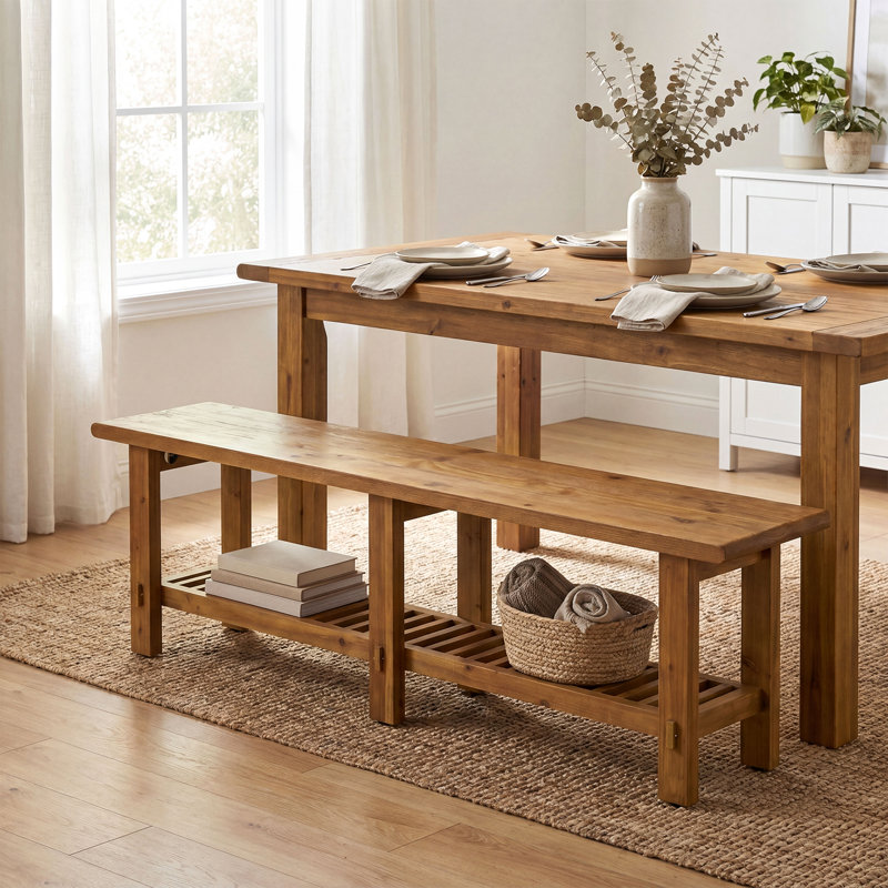 62.99" Solid Wood End of Bed Bench, Farmhouse Long Storage Bedroom Bench with for Bedroom, Living Room