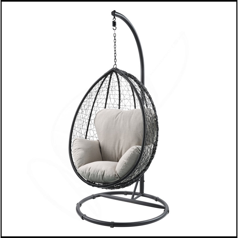 Fauteuil suspendu Simona, Coussin beige, structure noire