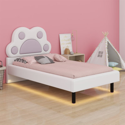 Alesea Upholstered Platform Bed with Animal Paw Shaped Headboard and LED