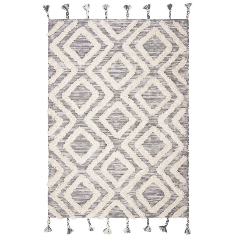 Alimatou Hand Tufted Wool Geometric Rug, Rectangle 5' x 8'