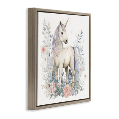 Licorne dans un cadre flottant délicat à motif floral, design Creative Studio