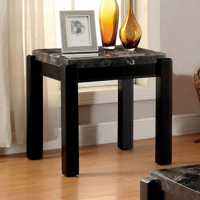 Yron 24 po Table de bout carrée en marbre gris avec gardes d'angle surélevées