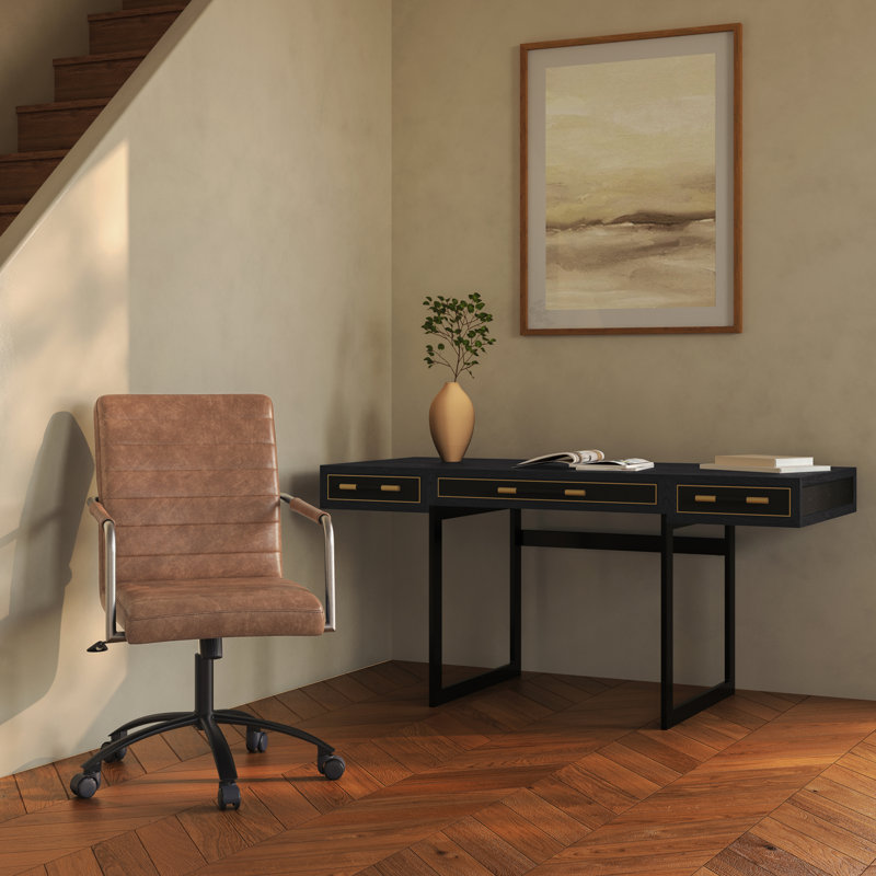 Roy Leather Swivel Office Chair, Brown