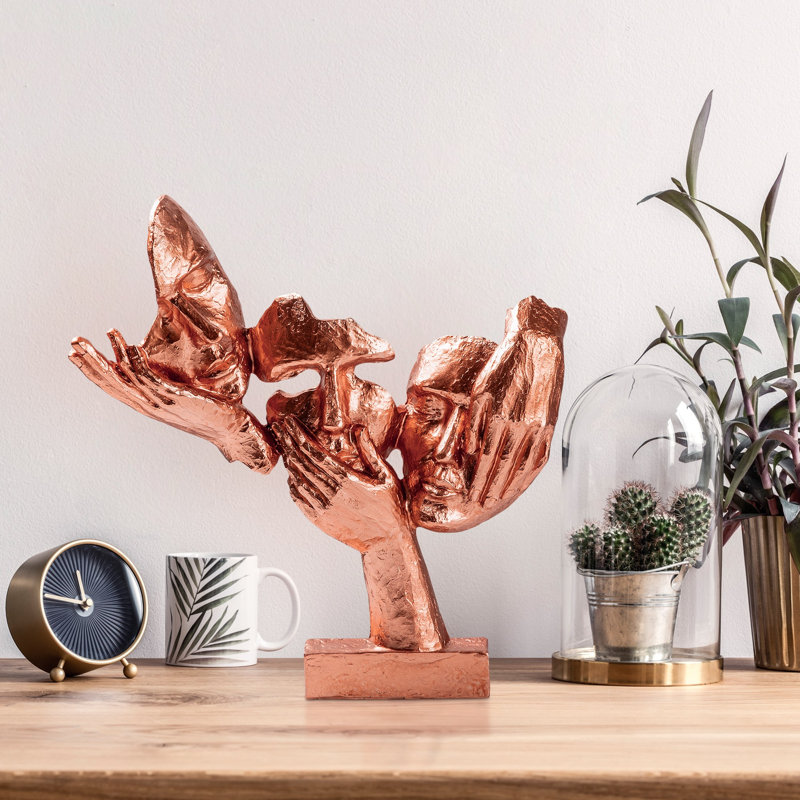 Objet décoratif peint à la main, couleur cuivre, 11,8 x 12,6 x 3,5 pouces | 100% polyester, œuvre d'art unique | Idéal pour la décoration intérieure, le salon et les cadeaux, il ajoute de l'élégance à tout espace
