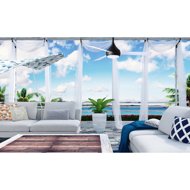 Donaire LED Outdoor Downrod Ceiling Fan, Matte Black, Gloss White