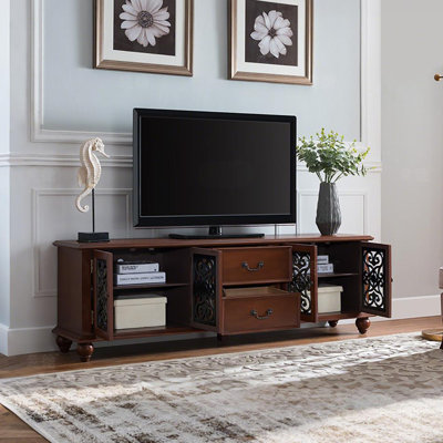 Retro hollowed-out flower design TV cabinet