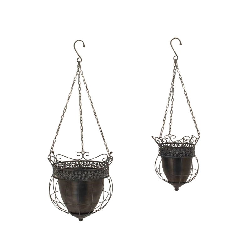 Ensemble de 2 pots à fleurs suspendus assortis en bronze antique - Riordan, Brun