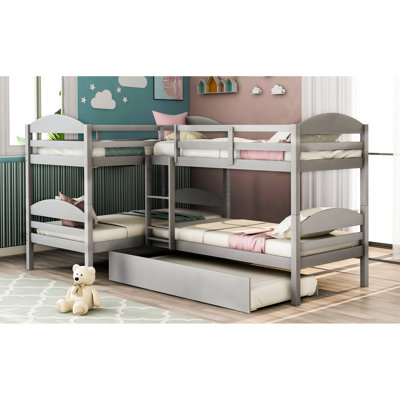 Lit superposé simple en L gris avec lit gigogne - sécurisé pour un espace de couchage adéquat