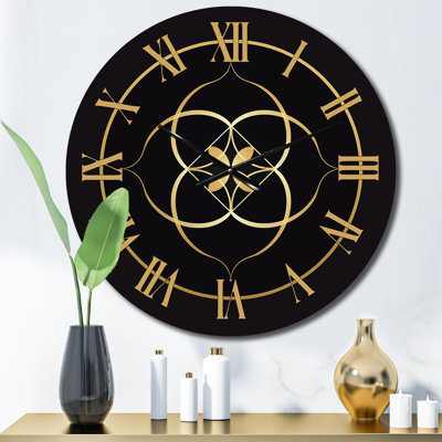 Sacred Geometry Seal In Gold On Black X Metal Wall Clock
