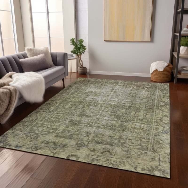Olive Flat Woven Synthetic 3' x 5' Washable Rug
