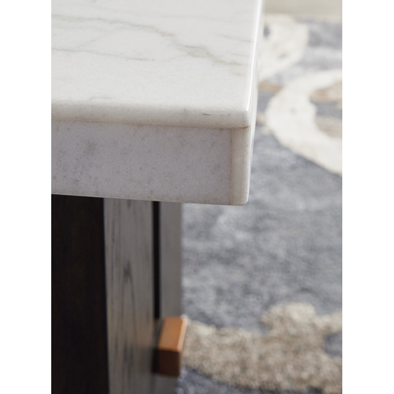 Contemporary Dark Brown Wood End Table with Marble Top
