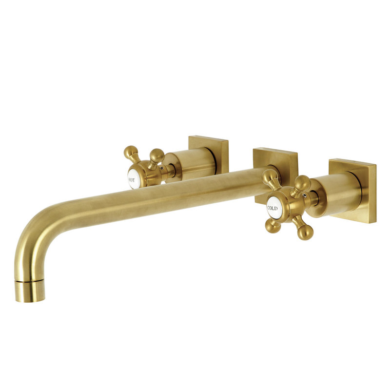 Kingston Brass Metropolitan Two-Handle 3-Hole Wall Mount Roman Tub Faucet, Brushed Brass