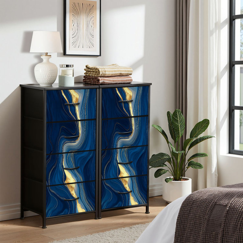 4 Drawer Dresser for Bedroom, Narrow Chest of Drawers, Wooden Top and Study Iron Frame 18"x37.5"-(WxH)
