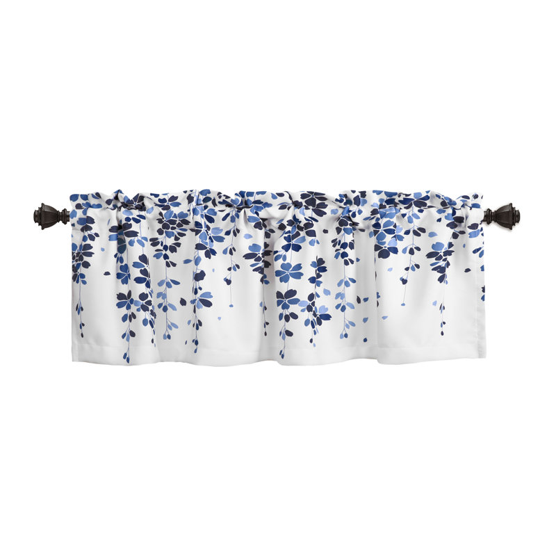 Weeping Flower Floral Tailored 52'' W Window Valance, Navy