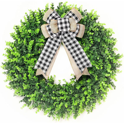 24-26'' Large Boxwood Wreath for Front Door, Porch, Window - Foldable Greenery Boxwood Wreaths for Farmhouse Wedding Indoor Outdoor Decor - Spring, Su