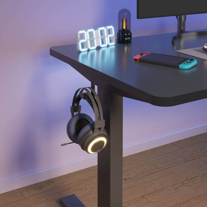 Ergonomic Home Office Height Adjustable Standing Desk Whole-Piece Desktop with Hooks, 46.5" H x 39.37" W x 23.62" D, Black